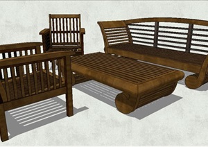 木制沙发茶几素材设计SU(草图大师)模型