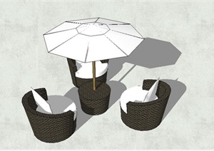 休闲室外伞桌座椅SU(草图大师)模型