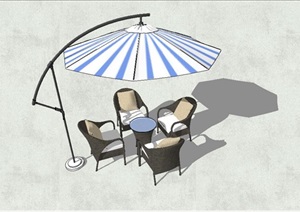 户外休闲咖啡吧伞桌椅SU(草图大师)模型