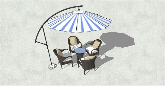 户外休闲咖啡吧伞桌椅SU模型