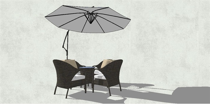 户外休闲咖啡吧伞桌椅SU模型