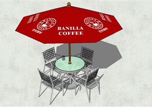 咖啡吧伞桌椅SU(草图大师)模型