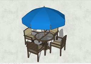 蓝色雨棚休闲桌椅子SU(草图大师)模型