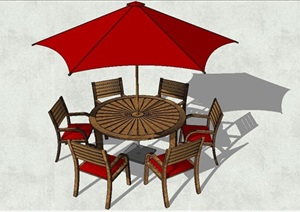 红色遮阳棚圆形休闲座椅SU(草图大师)模型