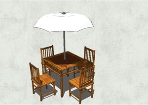木质度假休闲伞桌椅SU(草图大师)模型