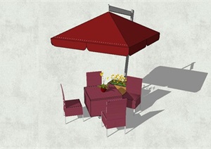 红色精品户外伞座椅SU(草图大师)模型