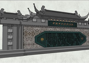精品中式传统文化浮雕景墙SU(草图大师)模型