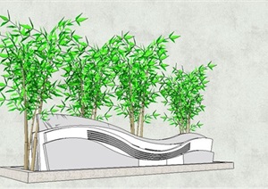 精品中式绿化弧线景墙SU(草图大师)模型