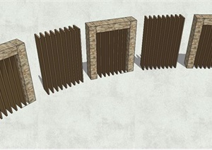 木格栅中式弧形景墙设计SU(草图大师)模型