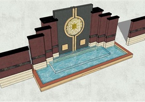 现代水景喷泉景墙SU(草图大师)模型