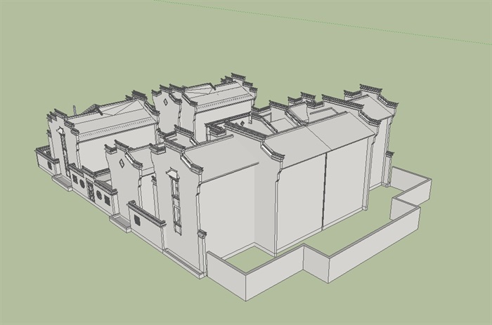 精细徽派联排别墅设计su模型(3)