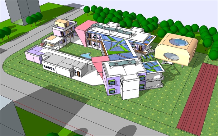 现代多层独特幼儿园建筑SU模型(2)