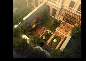 欧式别墅庭院景观设计鸟瞰图PSD格式