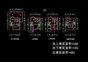 现代多层别墅设计cad平面方案图