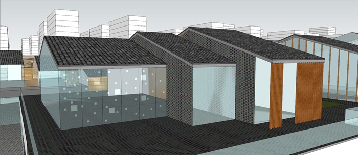 中式多层商业建筑楼su模型