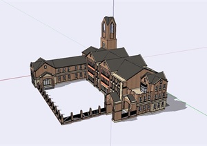 英式详细的幼儿园建筑SU(草图大师)模型