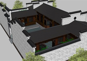 精品南方中式住宅建筑SU(草图大师)模型