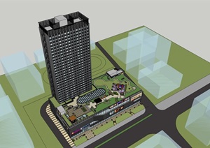 精品商业办公楼设计SU(草图大师)模型及屋顶花园
