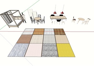 现代室内桌椅床组合设计SU(草图大师)模型