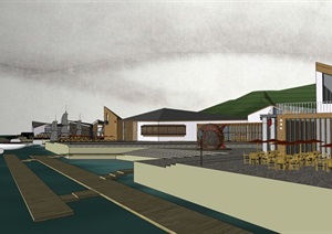 一个水上活动中心概念整体建筑SU(草图大师)模型