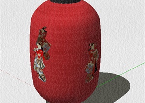 中式详细红色灯笼设计SU(草图大师)模型