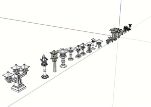 石灯笼灯塔设计SU(草图大师)模型