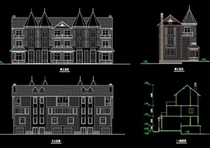 某欧式详细的多层别墅住宅设计cad方案图