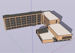 中式详细完整的多层教育建筑楼设计SU(草图大师)模型