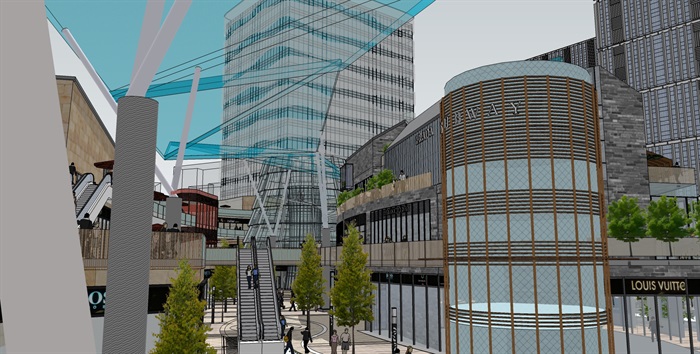 精品现代都市商业广场项目SU模型(4)