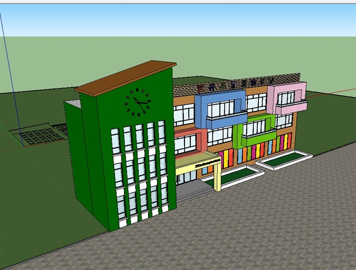 现代不完整幼儿园建筑SU模型(1)