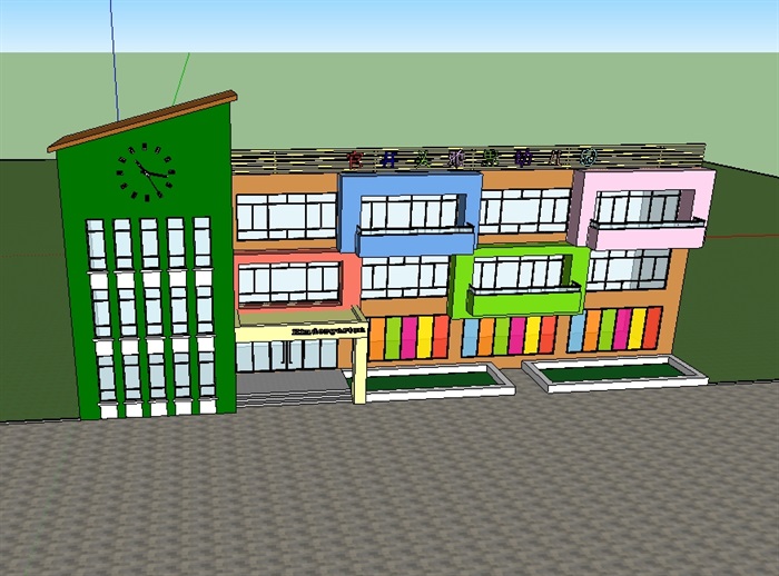 现代不完整幼儿园建筑SU模型(3)
