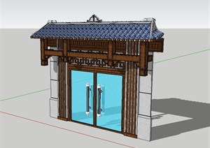 中式木制石材建筑门设计SU(草图大师)模型