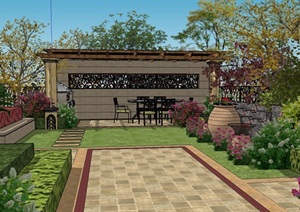 一套欧式风格景观庭院设计SU(草图大师)模型