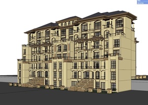 四种不同风格的多层洋房住宅楼建筑SU(草图大师)模型