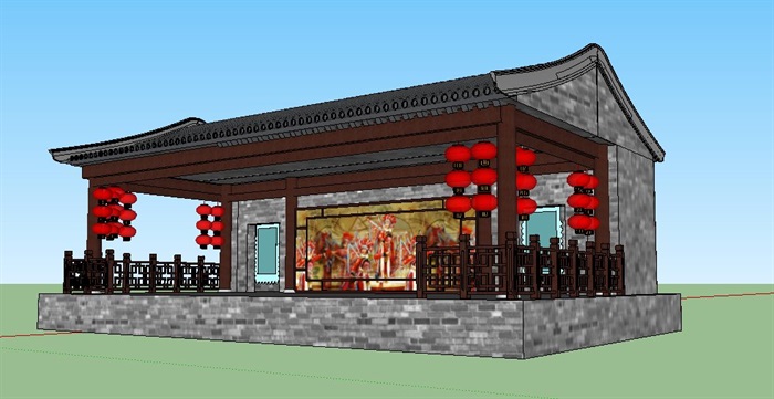 古建中式戏台设计su模型(2)