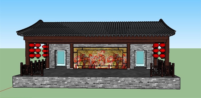 古建中式戏台设计su模型(1)