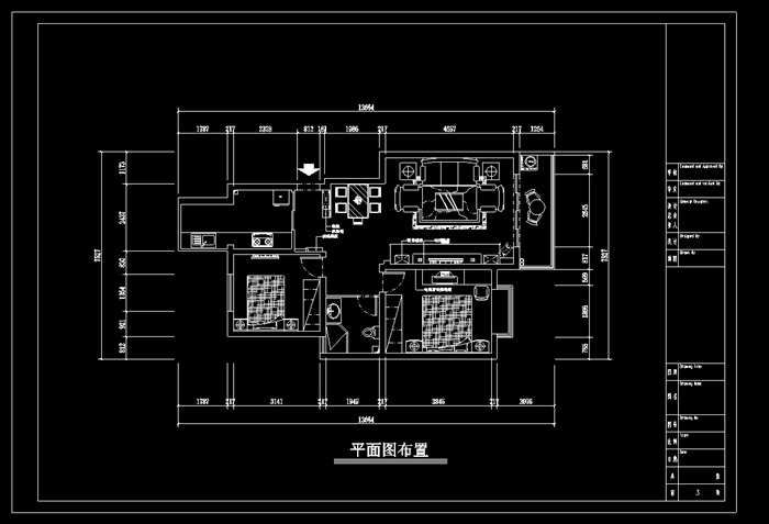 现代简洁风格两居室内cad施工图附效果图(4)