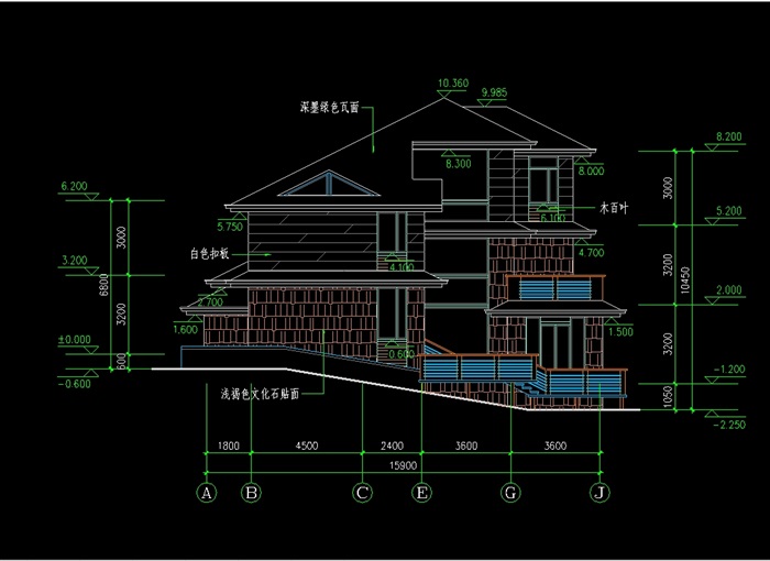 三层日式别墅全套建筑cad施工图(2)