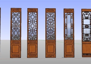 六款中式风格木制门扇SU(草图大师)模型