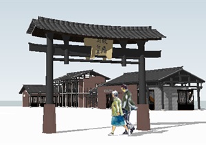 中式游客接待中心建筑SU(草图大师)模型