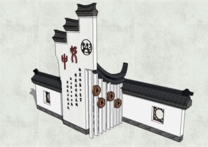 徽派中式标识景墙详细设计SU(草图大师)模型