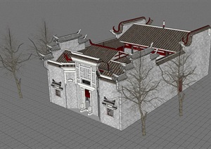 徽派中式民居住宅建筑楼设计SU(草图大师)模型