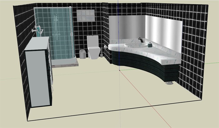 现代详细室内洗浴室设计su模型