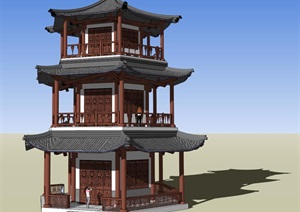 三层塔楼设计SU(草图大师)模型