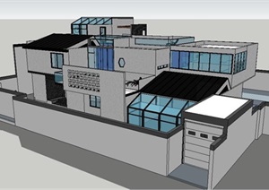 现代中式风格经典会所建筑SU(草图大师)模型