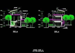 中式几套斜屋顶别墅cad方案图