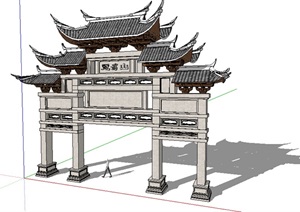 古典中式详细牌坊设计SU(草图大师)模型