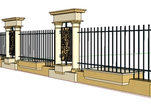 欧式经典详细完整的围墙设计SU(草图大师)模型