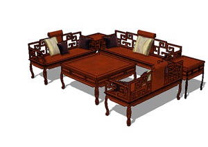 中式详细完整的桌椅组合SU(草图大师)模型