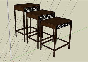 中式三种不同的桌子设计SU(草图大师)模型